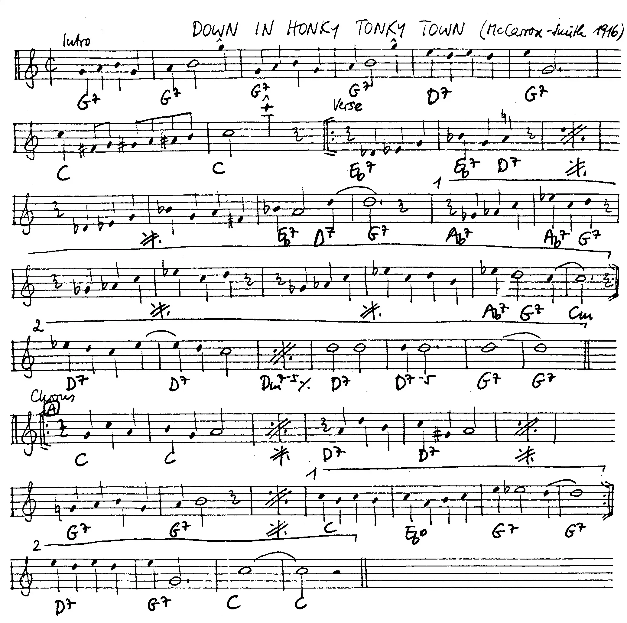 down in honky tonk town free jazz leadsheet - Courtesy of the Jungle Jazz Band